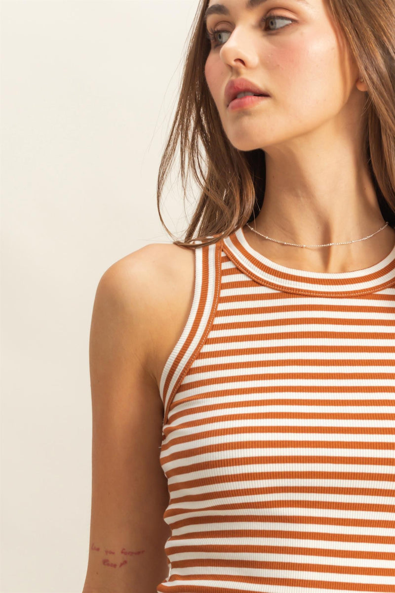 Gabriella Striped Sleeveless Top, Tan