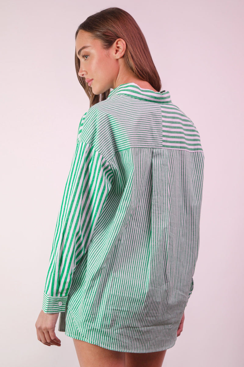 Allison Button Down Striped Shirt, Green