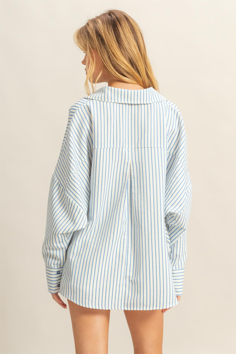 Raya Striped Button Down Shirt, Blue