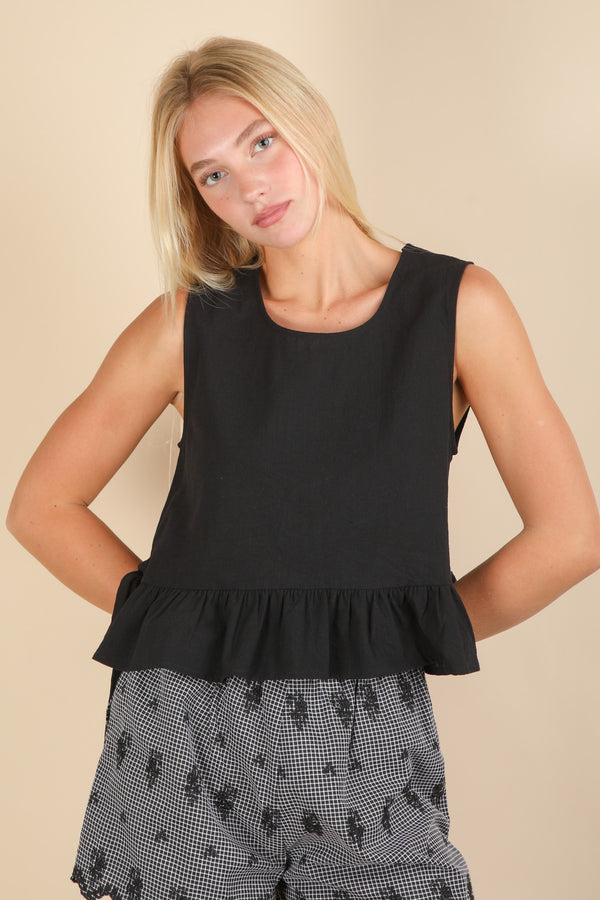 Evangeline Side Tie Sleeveless Top, Black