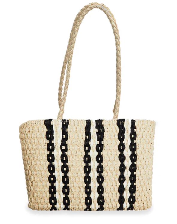 Catamaran Raffia Tote Bag, Natural/Black Stripe | Beach by Matisse