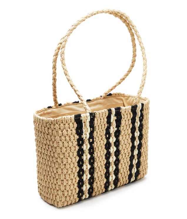 Catamaran Raffia Tote Bag, Natural/Black Stripe | Beach by Matisse