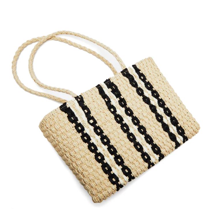 Catamaran Raffia Tote Bag, Natural/Black Stripe | Beach by Matisse