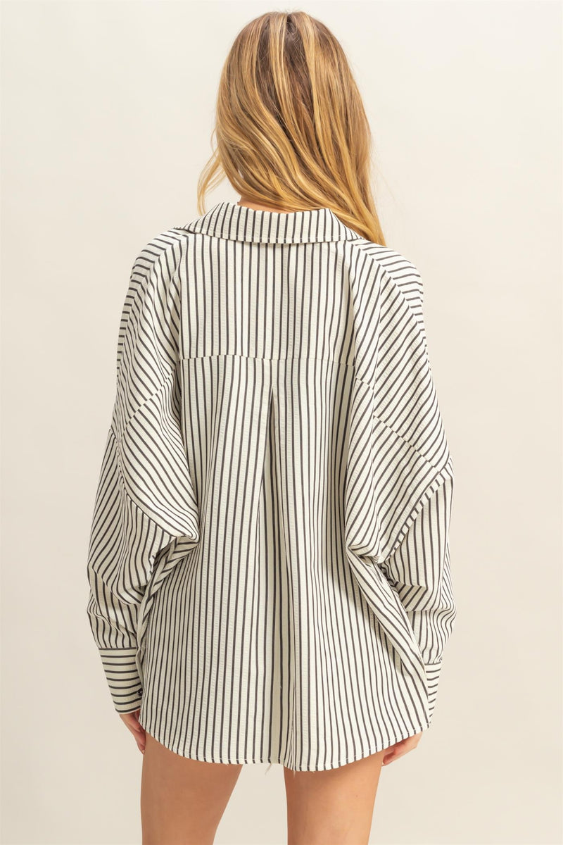 Raya Striped Button Down Shirt, Black