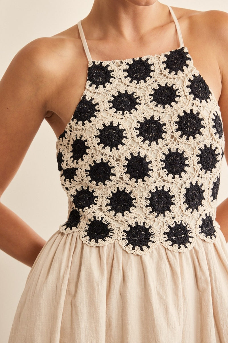 Zahra Crochet Bodice Mini Dress, Natural