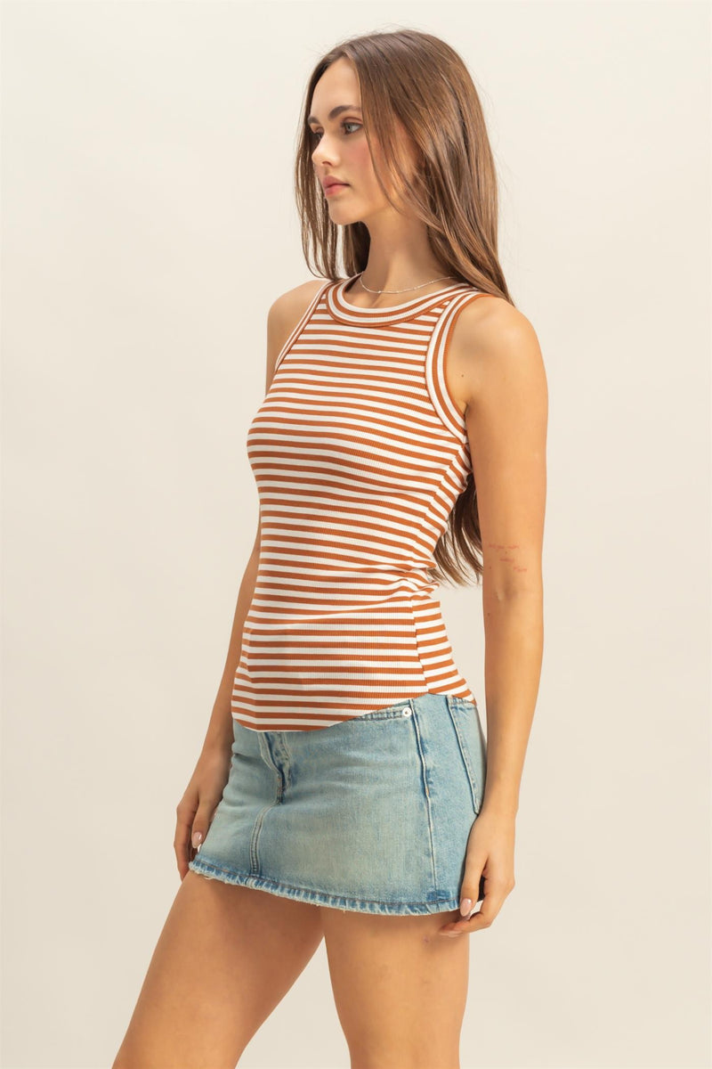 Gabriella Striped Sleeveless Top, Tan