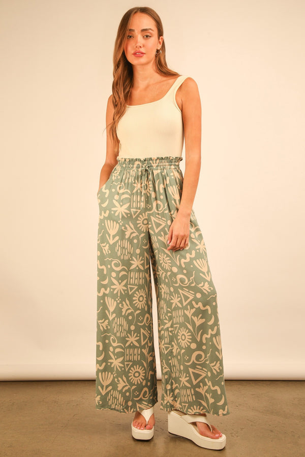 Aubrey Printed Wide Leg Pants, Sage