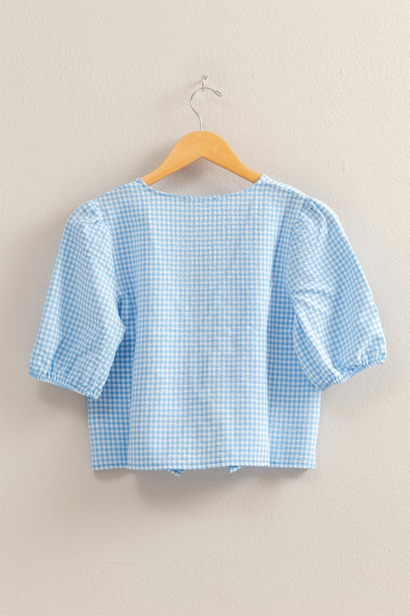 Murphy Gingham Tie Front Blouse, Blue