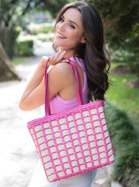 Hayley Woven Straw Tote, Pink – North & Main Clothing Company