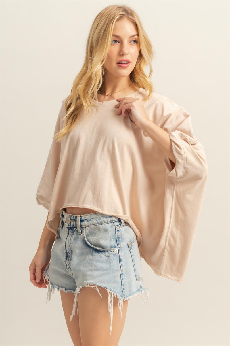 Elsie Oversized High Low Hem Top, Sand