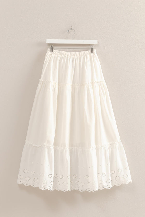 Jasmine Tiered Eyelet Maxi Skirt, White