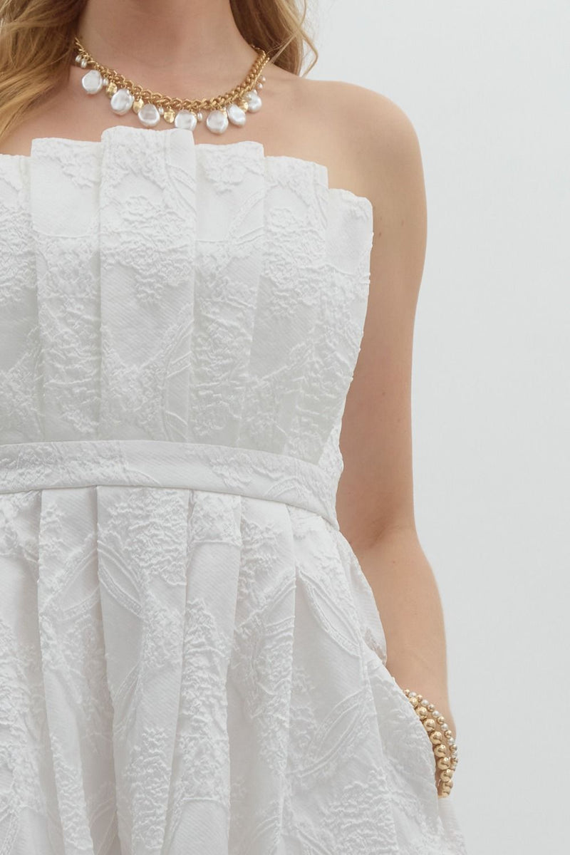 Carla Strapless Embroidered Midi Dress, Off White