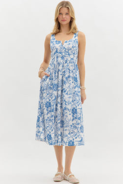 Cypress Toile Print Midi Dress, Navy