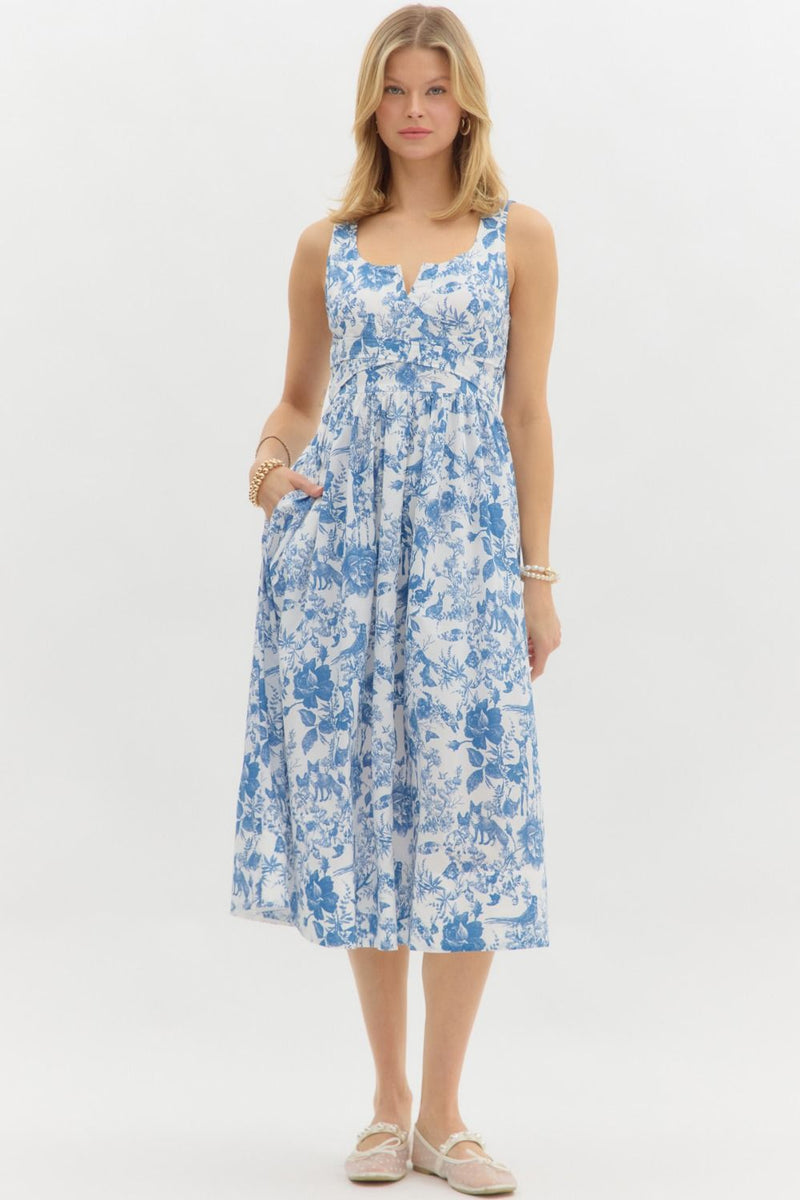 Cypress Toile Print Midi Dress, Navy