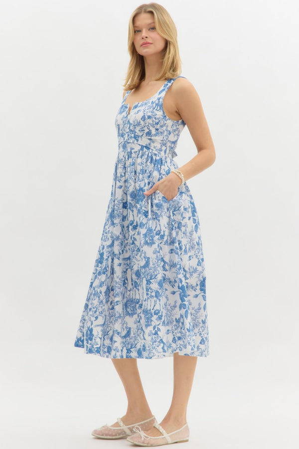 Cypress Toile Print Midi Dress, Navy