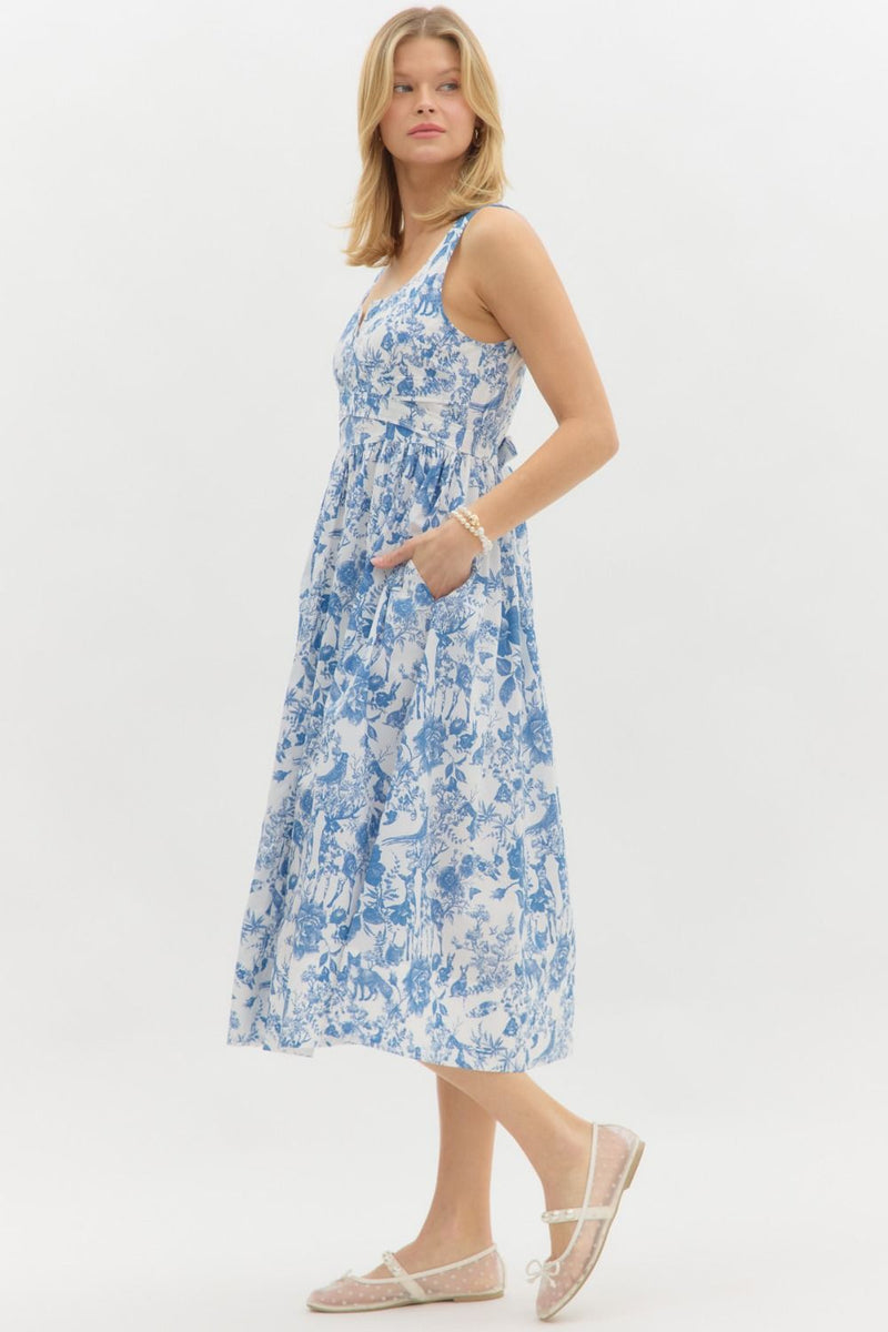 Cypress Toile Print Midi Dress, Navy