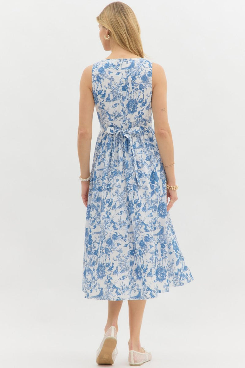 Cypress Toile Print Midi Dress, Navy