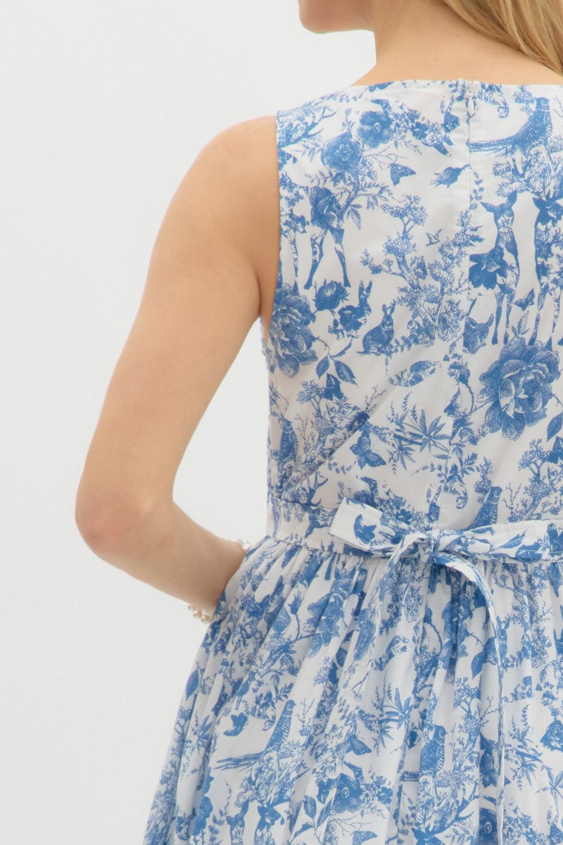 Cypress Toile Print Midi Dress, Navy