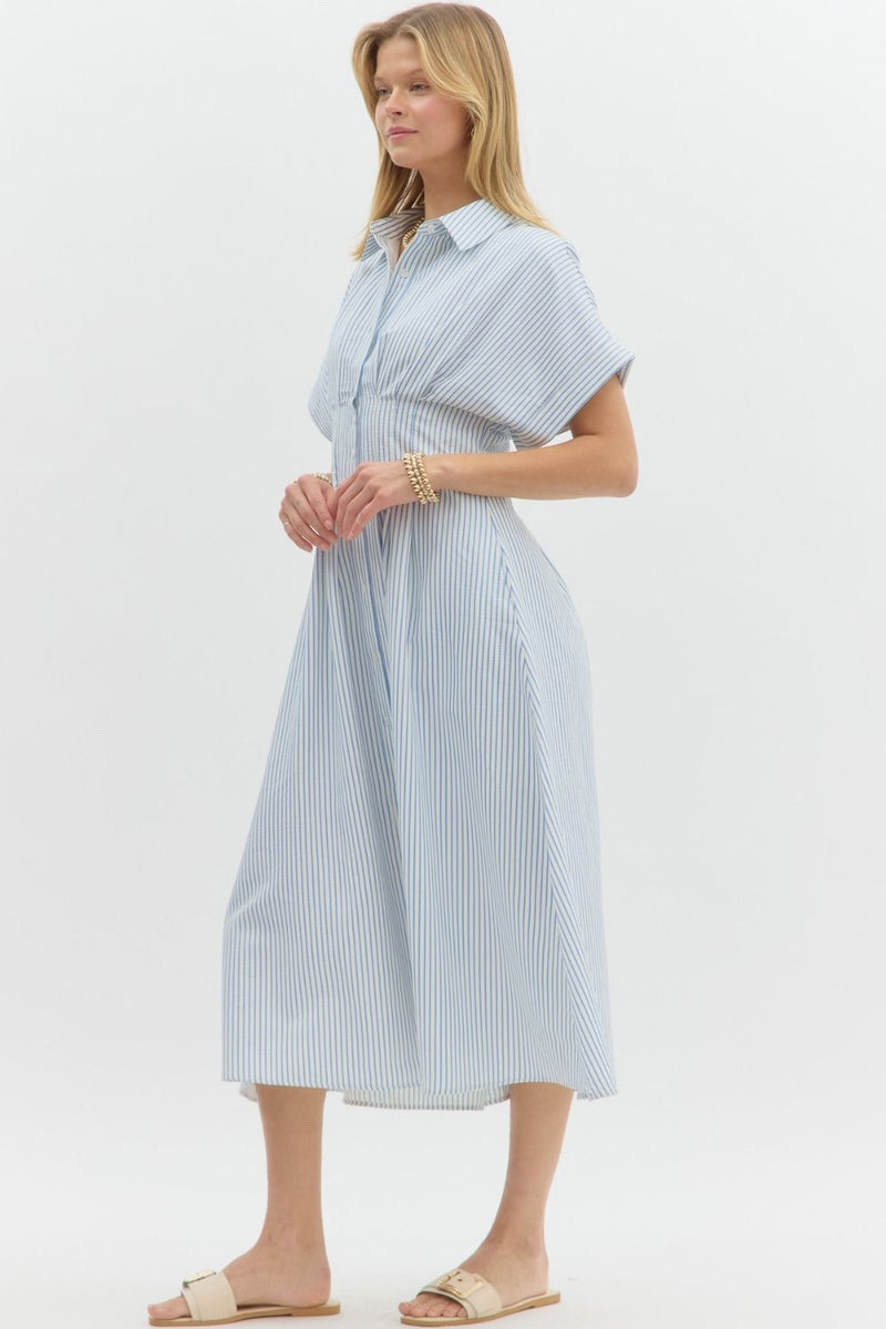 Sona Striped Pintuck Midi Dress, Blue