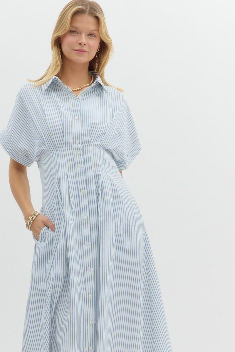 Sona Striped Pintuck Midi Dress, Blue