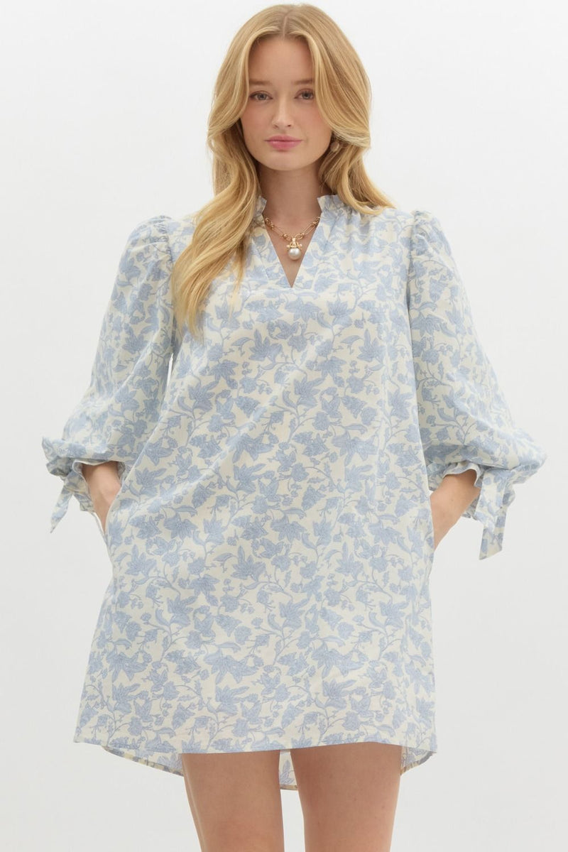 Tierney Floral Puff Sleeve Dress, Blue