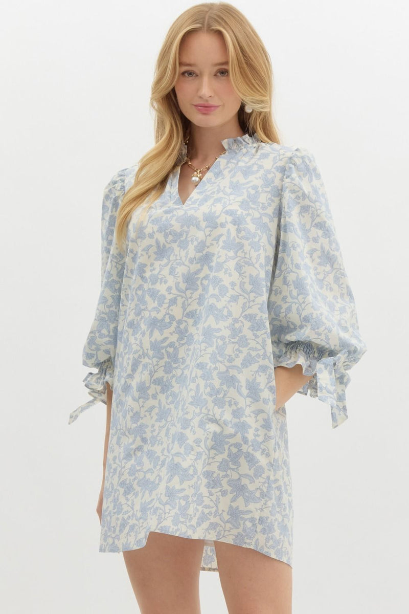 Tierney Floral Puff Sleeve Dress, Blue