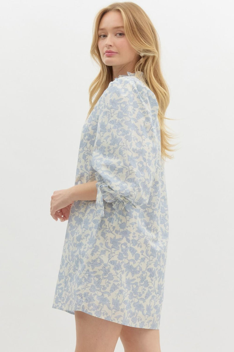 Tierney Floral Puff Sleeve Dress, Blue