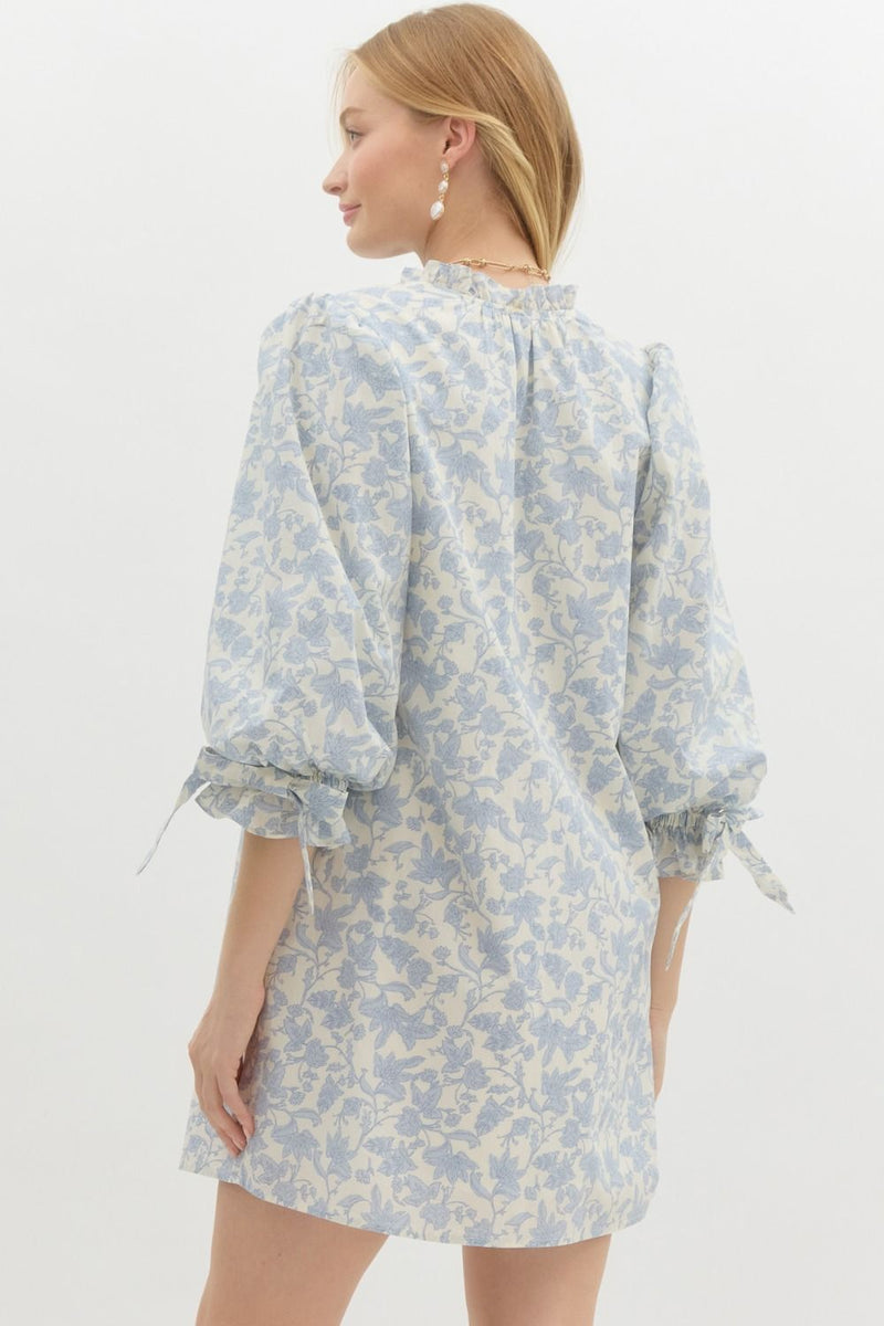 Tierney Floral Puff Sleeve Dress, Blue