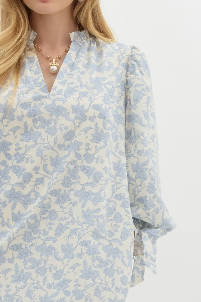 Tierney Floral Puff Sleeve Dress, Blue