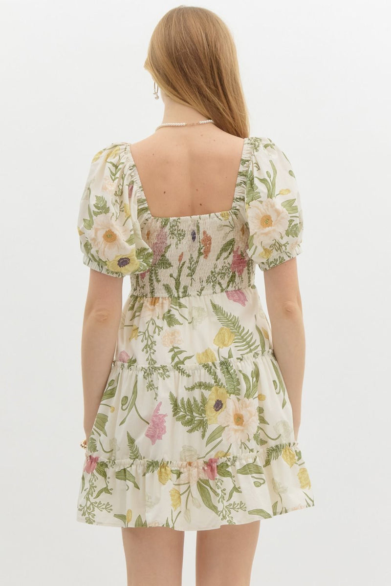 Kenna Floral Tiered Mini Dress, Cream