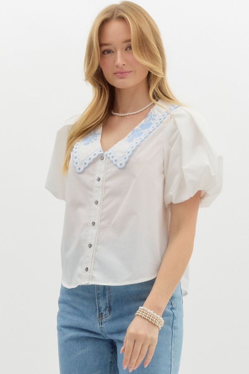 Merritt Embroidered Blouse, White