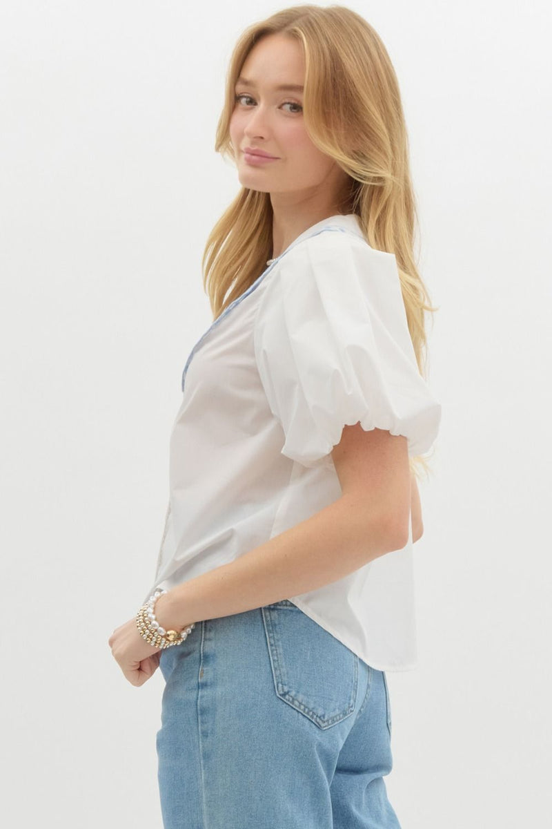 Merritt Embroidered Blouse, White