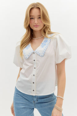 Merritt Embroidered Blouse, White