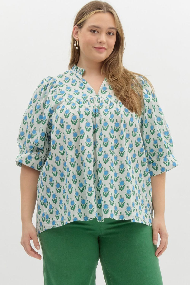 Nita Floral Half Puff Sleeve Top, Off White | Extended Sizes