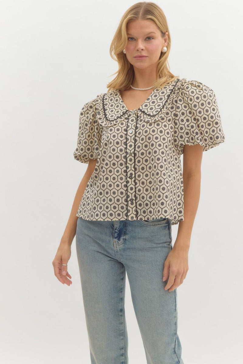 Ridley Trim Detail Blouse, Cream/Black