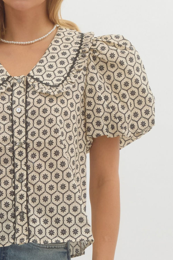 Ridley Trim Detail Blouse, Cream/Black