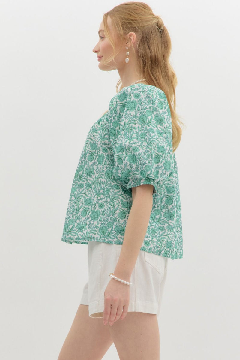 Rosalie Floral Square Neck Top, Green