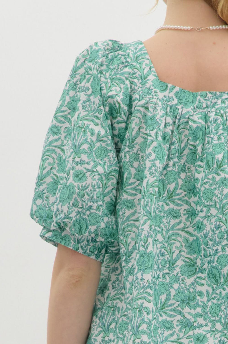 Rosalie Floral Square Neck Top, Green