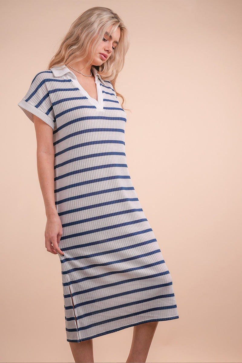 Everly Striped Midi Dress, White/Navy