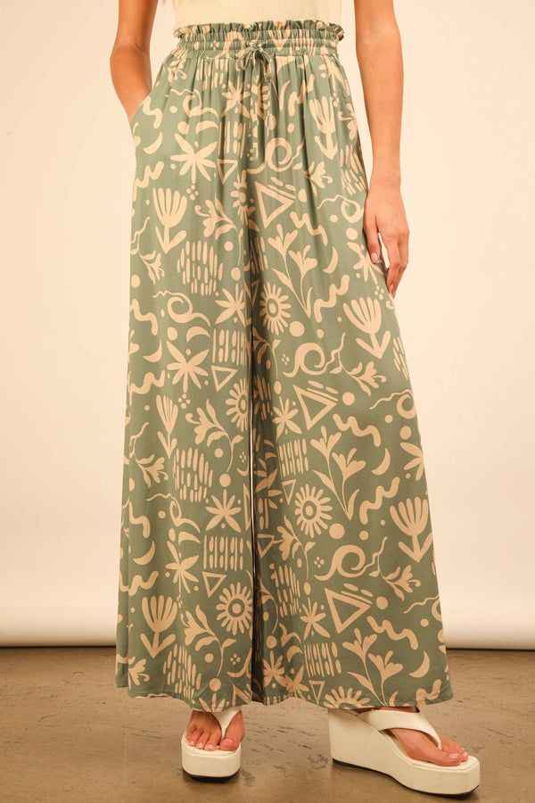 Aubrey Printed Wide Leg Pants, Sage