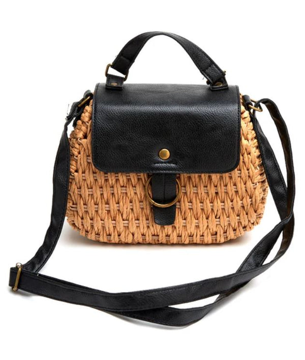 Harbor Raffia & Vegan Leather Crossbody, Black | Beach by Matisse