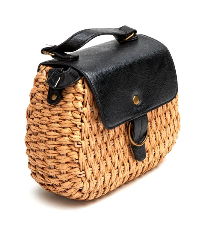 Harbor Raffia & Vegan Leather Crossbody, Black | Beach by Matisse