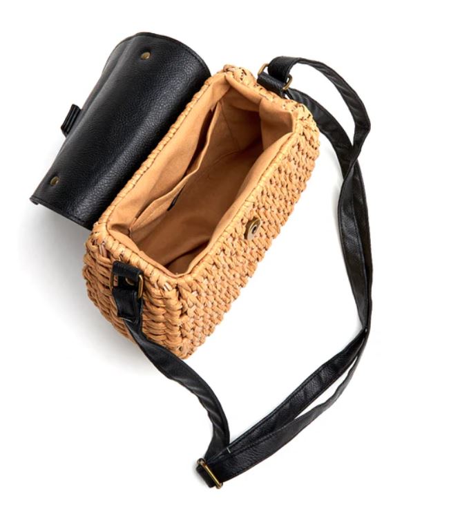 Harbor Raffia & Vegan Leather Crossbody, Black | Beach by Matisse