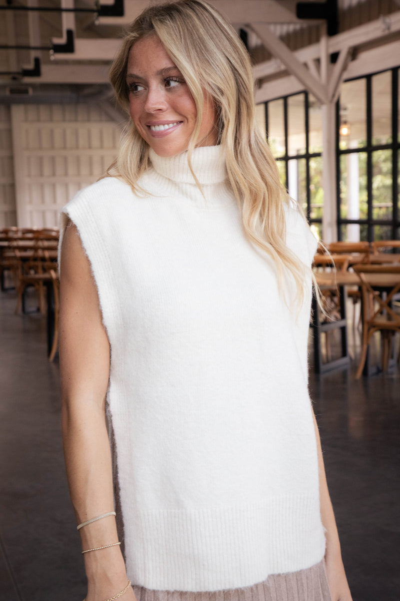 Reem Turtleneck Sweater Vest, Cream