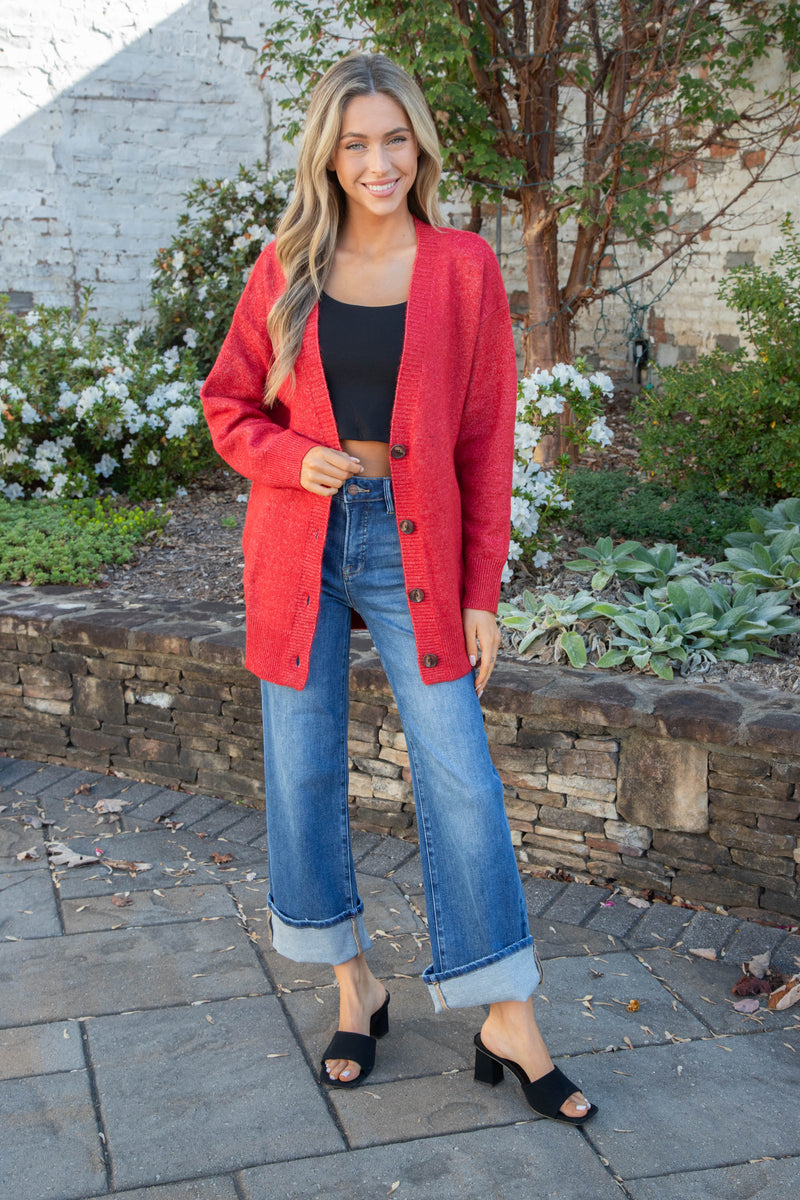 Maddi Oversized Long Cardigan, Red