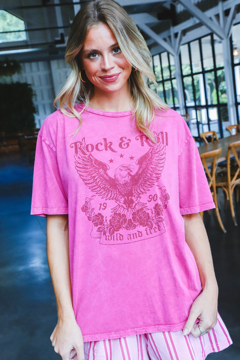 Rock & Roll Oversized Graphic Tee, Mineral Magenta