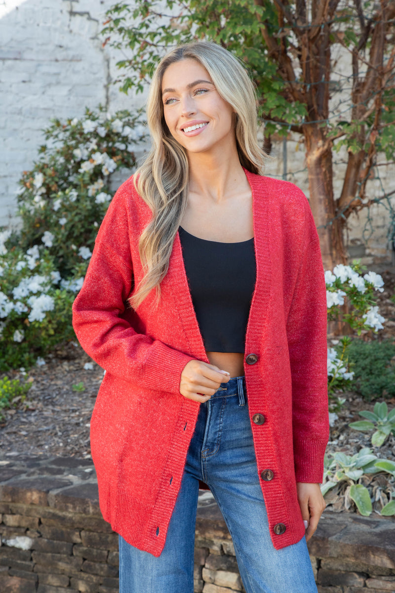 Maddi Oversized Long Cardigan, Red