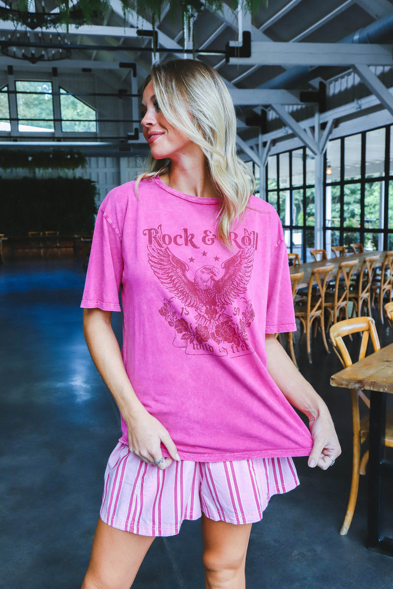 Rock & Roll Oversized Graphic Tee, Mineral Magenta