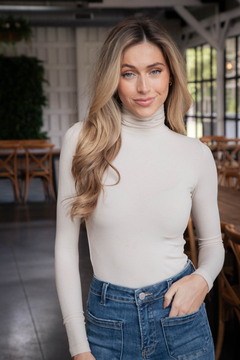 Kimber Turtle Neck Top, Taupe