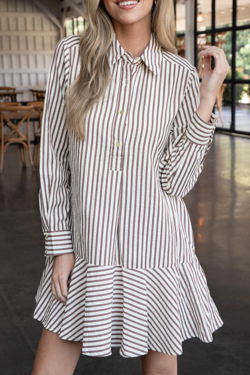 Karissa Striped Drop Waist Dress, Camel